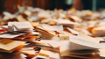Closeup of a stack of handwritten notes, representing the resourcefulness and adaptability of teachers during times of crisis. photo