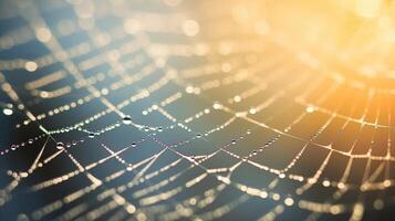 Closeup of a macro lens capturing the intricate details of a spiderweb. photo