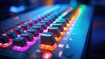 Closeup of a keyboard with colorful short keys for a digital art program. photo