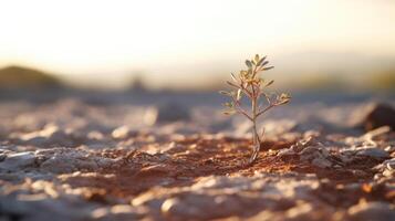 Closeup of a barren landscape, showcasing how climate change has altered oncethriving habitats and ecosystems. photo