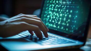 Intense closeup of fingers typing a complex password into a login screen during an online security tutorial. photo