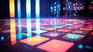 Closeup of a projection mapping display on a large floor area, creating an interactive floor game for visitors to play. photo