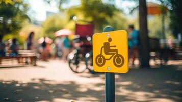 Closeup of a sign at a playground, indicating accessibility for all abilities. photo