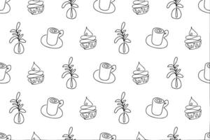seamless pattern in line art style, repeating pattern. Design for food packaging, sweets, coffee, cake, ice cream, cupcake, vector
