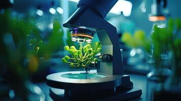 Closeup of a digital microscope examining a plant cell for biology class photo