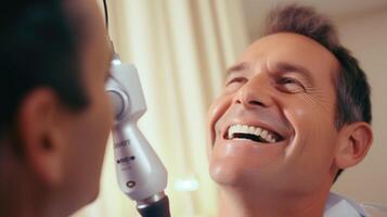 Closeup of a dental drill being controlled by a dentist wearing an AR headset. photo