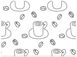 Shopping seamless pattern of line icons of coffee beans, cups, donuts, croissants, Cezve, coffee to go, package or fabric cover vector