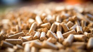 Macro image of a biomass wood pellet, used as a sustainable heating source. photo