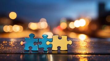 Closeup of two puzzle pieces with different shapes, representing the differences in perspectives and the need for compromise in conflict resolution. photo