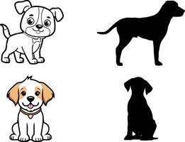 silhouettes of dogs on white background, The dogs are in various poses with happy expressions and are cute vector