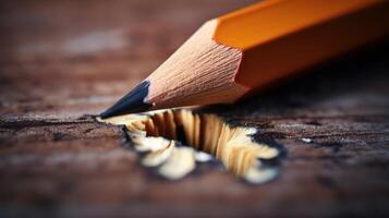 Closeup of a cracked pencil, highlighting the challenges students face when attempting to learn remotely. photo