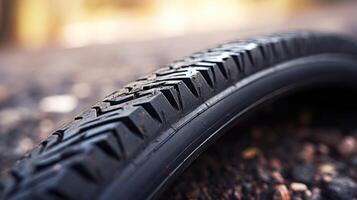 Closeup of a recycled rubber tire, used to create sustainable and durable bike paths. photo