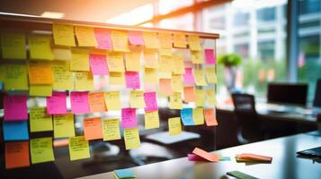 Closeup of a calendar covered in sticky notes with highlighted meetings, deadlines, and tasks, symbolizing the overwhelming feeling of being constantly busy and overworked in the photo