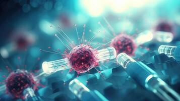 Extreme closeup of tiny nanobots being injected into a cancerous tumor for targeted treatment. photo