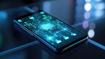 Closeup of a sleek and compact diagnostic device attached to a smartphone, utilizing AI technology for quick and accurate results. photo