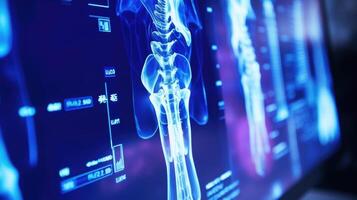 Screen of a holographic medical display showing a closeup of a patients broken bone. photo