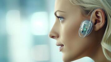 Closeup of an ear clip biometric sensor for monitoring oxygen levels. photo