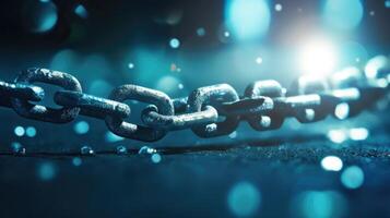 Closeup of a broken chain, representing the breaking of negative online interactions in a cyberbullying awareness campaign. photo