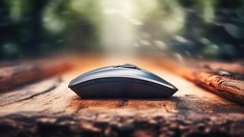 Extreme closeup of a computer mouse hovering over the Log Out on on a secure website. photo