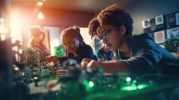 Closeup of a teens determined expression as they troubleshoot a malfunctioning robots programming. photo