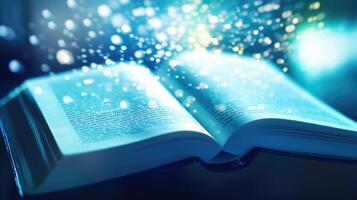 Closeup of a bookmarked page in a digital textbook, highlighting important information. photo