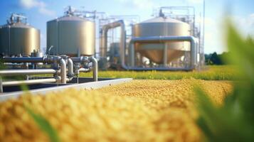 Detailed view of a biofuel production facility, converting organic matter into a renewable energy source. photo