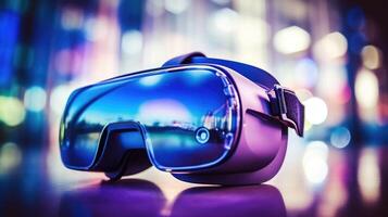 Closeup of a virtual reality headset, showcasing the highresolution screen and advanced motion tracking technology. photo