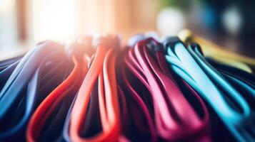 Closeup of a set of resistance bands, representing the popularity of athome workouts for personalized fitness routines. photo