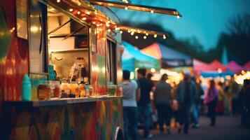 Closeup of a wide variety of food trucks, teasing the delicious and diverse culinary options available at the festival. photo