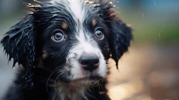 Closeup of a puppys wet nose, a sign of good health and proper care. photo