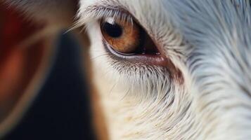 Macro shot of a goats gentle eyes, reflecting the peaceful and compassionate nature of these animals. photo