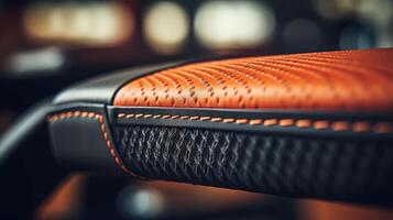 Closeup of the intricate stitching and cushioning on a highperformance workout bench. photo