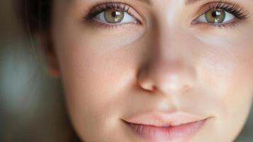 Closeup of a womans face covered in a thin layer of antiaging serum, highlighting its moisturizing properties. photo