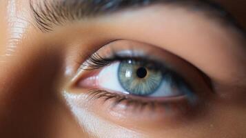 Closeup of dark circles under the eye before eye cream is applied. photo