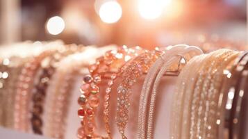 Closeup of a rack of glittering accessories, waiting to be paired with outfits. photo