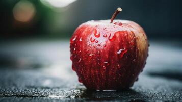 Closeup of a bruised and scarred apple with a bite taken out of it, representing the devastating effects of cyberbullying on a persons selfworth. photo