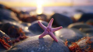 Closeup of a starfish, clinging to a rock with its intricate and delicate arms. photo