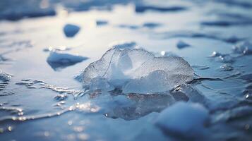 Detailed view of a melted ice cap, showcasing the alarming consequences of global warming on polar regions. photo