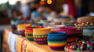 A variety of handmade crafts and goods displayed at a local market, supported and run by community members. photo