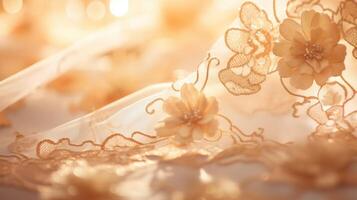 Closeup of delicate lace with intricate floral patterns. photo
