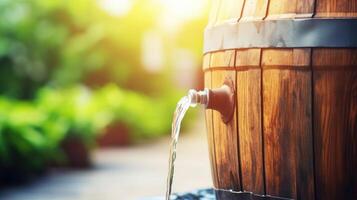 Closeup of a spigot attached to a rain barrel, providing easy access to collected rainwater. photo