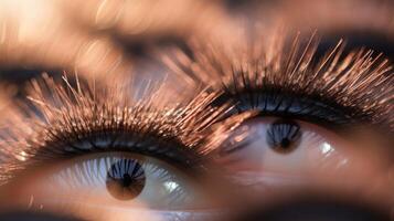 Closeup of an intricate display of false eyelashes, each one promising to add length and volume to natural lashes. photo
