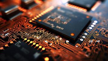 Closeup of a circuit board with labeled components for electronics curriculum photo