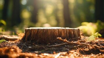 Closeup of a tree stump, showcasing the scars of human activity and the need for ongoing conservation efforts to protect and restore natural areas. photo