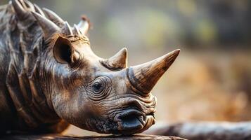 Closeup of a rhinoceros horn, symbolizing the tragic consequences of poaching and the need for conservation measures. photo