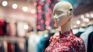 Detailed view of a QR code overlaid on a mannequin, which can be scanned to try on virtual outfits using AR goggles. photo