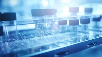 Closeup of a microscope slide with AI measurements of a patients sample for personalized diagnostic analysis. photo