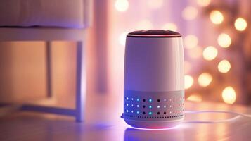 Closeup of a voiceactivated virtual assistant with an AIpowered parenting chatbot voice option. photo