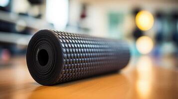 Closeup of a foam roller, indicating the emphasis on selfcare and physical therapy for improved health. photo
