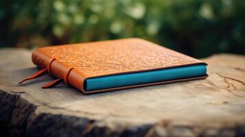 Closeup of a unique, personalized journal cover made from sustainable materials and featuring innovative organizational features. photo